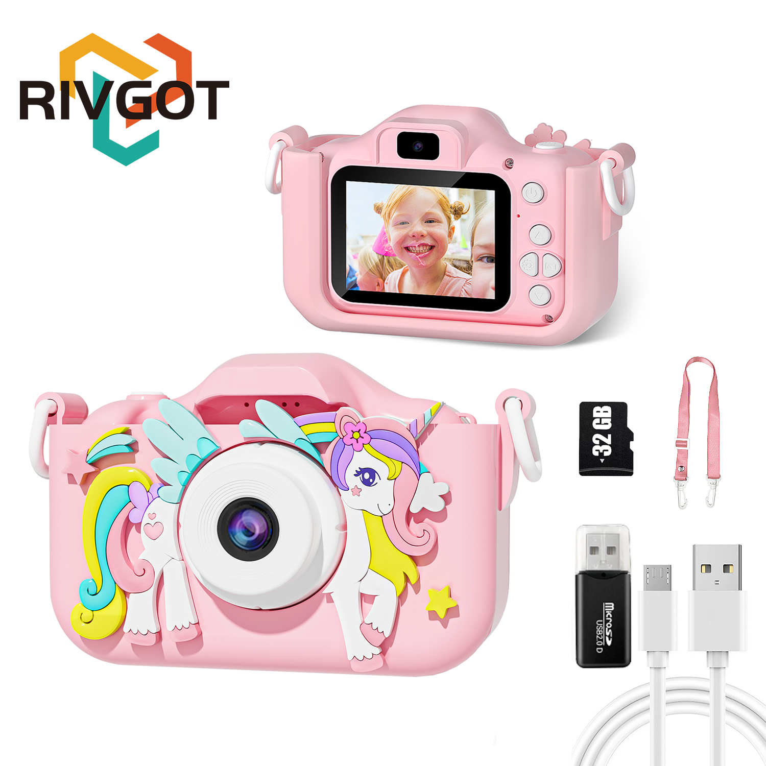 Crianças mini câmera dos desenhos animados unicórnio brinquedos para meninas meninos presentes de aniversário 1080p hd 2 polegada tela com caso silicone registro vida câmera