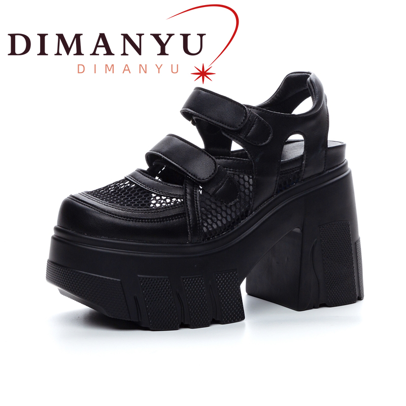 DIMANYU Sandalen für Damen aus Echtleder 2026 Neue Plattform-Hochabsätze Damenschuhe Atmungsaktive Netz-Damensandalen