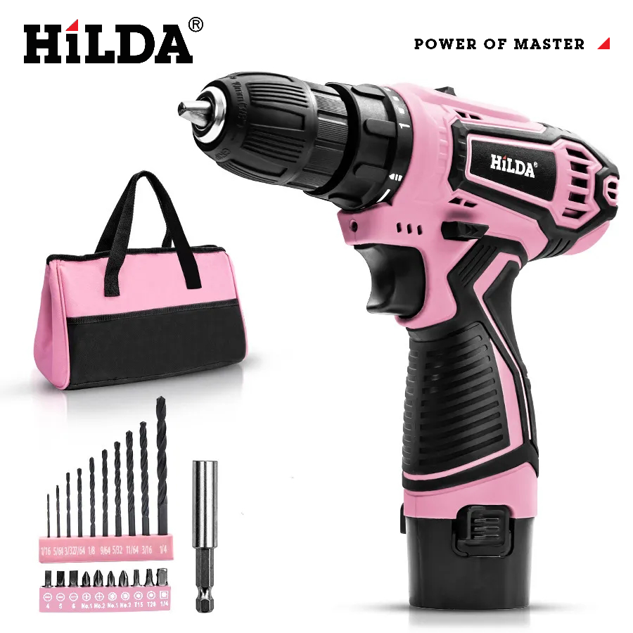 Hilda Bohrmaschine 12V Akku-Bohrmaschine Elektro-Schrauben dreher Mini Wireless Power Driver DC Lithium-Ionen-Akku