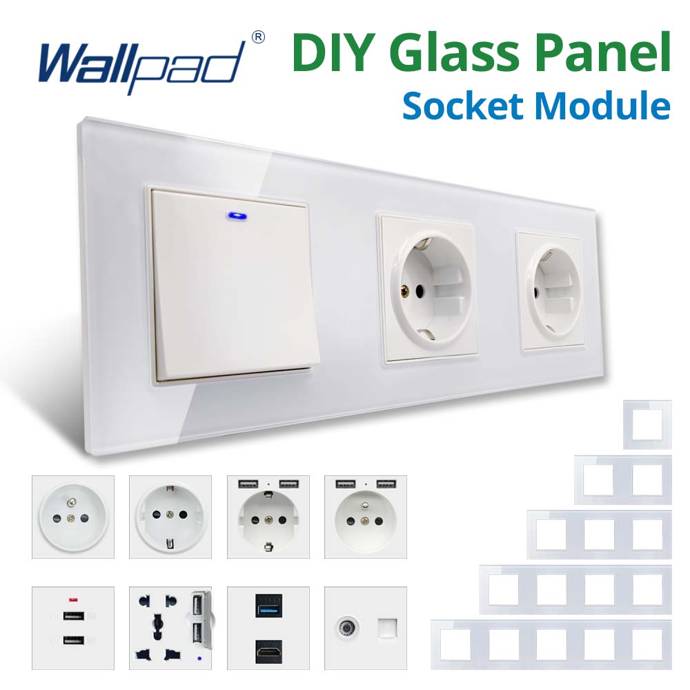 Wallpad Módulo de bricolaje Panel de vidrio blanco toma de corriente de pared función de toma de corriente combinación libre de llaves