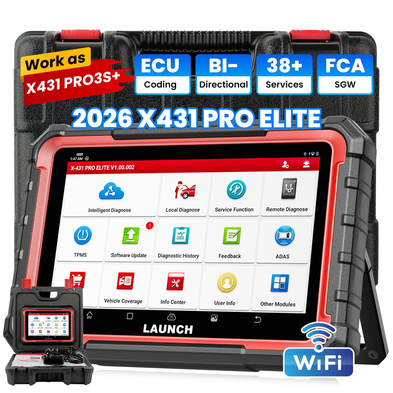 LAUNCH X431 PRO ELITE Herramientas de diagnóstico de coche de 8 pulgadas Auto OBD OBD2 Escáner Todos los sistemas CAN FD/DOIP Prueba activa 35 Restablecer codificación ECU en español