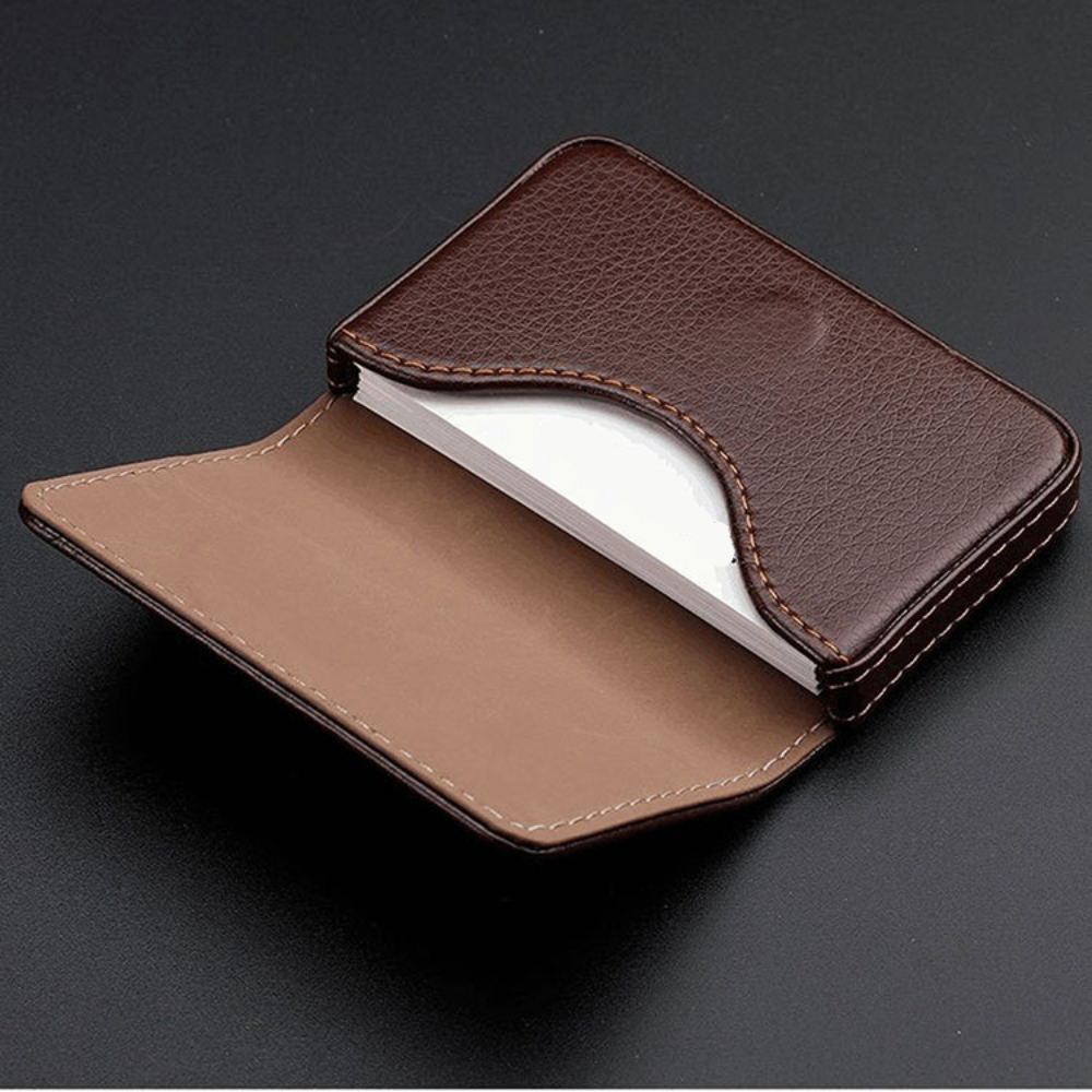 Tarjetero de cuero PU cosido de tamaño para hombre y mujer, funda para tarjeta de visita, billetera con cierre magnético