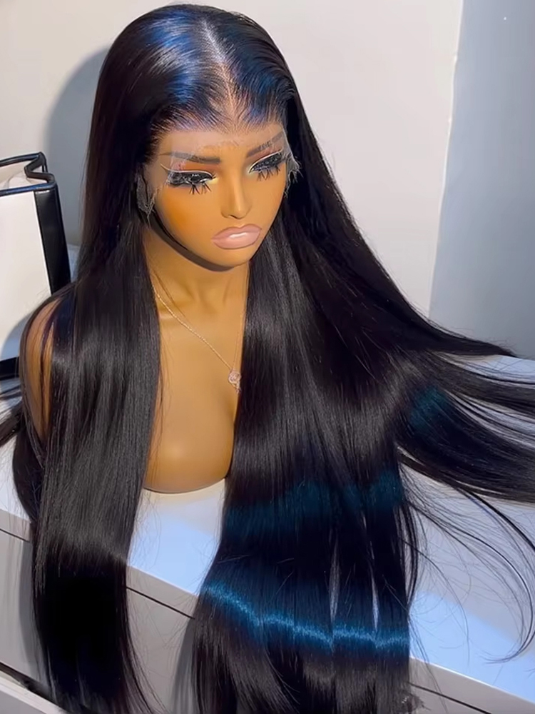 Peluca frontal de encaje 13x4 de alta densidad 250% lisa con efecto de piel fundida para mujeres negras, pelucas de cabello humano liso HD transparente 13x6 con encaje frontal, cabello virgen brasileño con encaje suizo en oferta de liquidación.