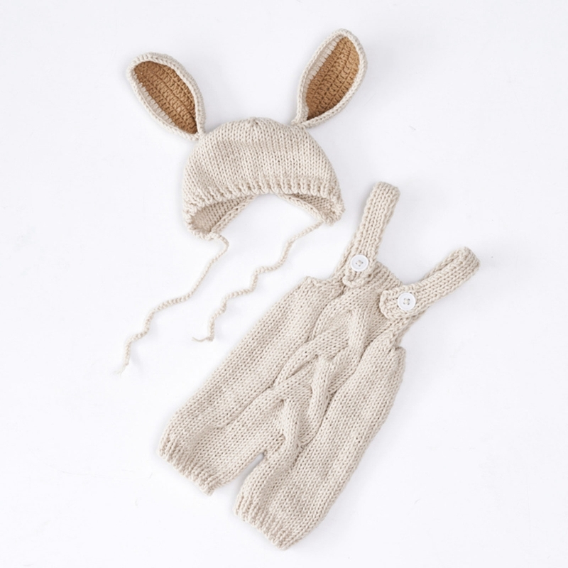 Accesorios para fotos de recién nacidos, disfraz de conejo, sombrero de conejo, pelele para bebé, ropa de tiro, accesorios para estudio fotográfico infantil, 2 piezas