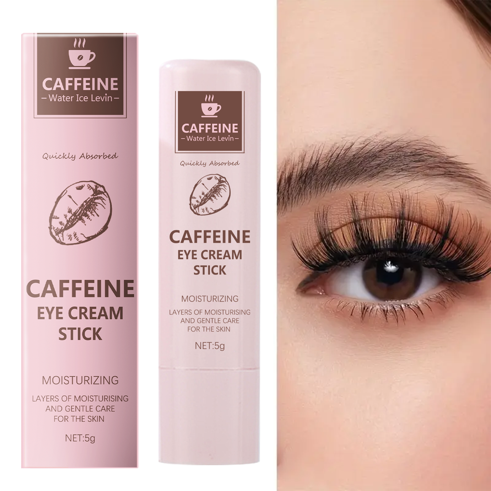 El barra de crema para ojos con cafeína nutre la piel, mejora las líneas finas, alivia las bolsas de los ojos y las ojeras y ilumina la piel de los ojos.