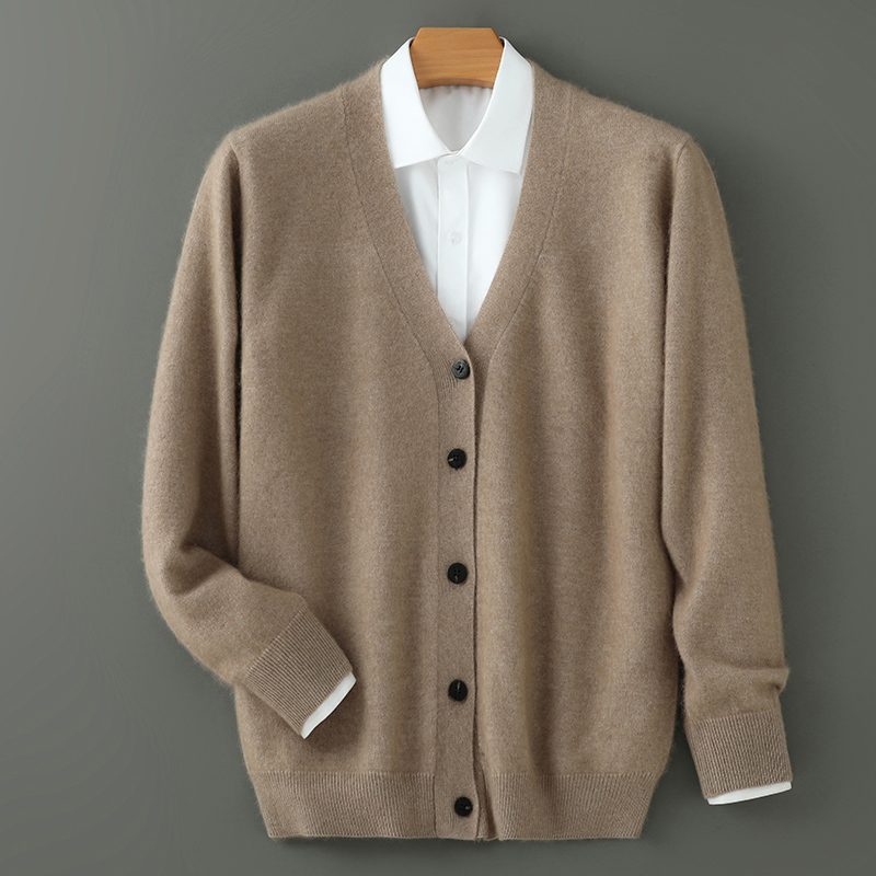 Cárdigan de talla grande para mujer, Top con cuello en V, suéter de punto de Cachemira de visón 100%, Tops informales holgados de manga larga grande para otoño e invierno