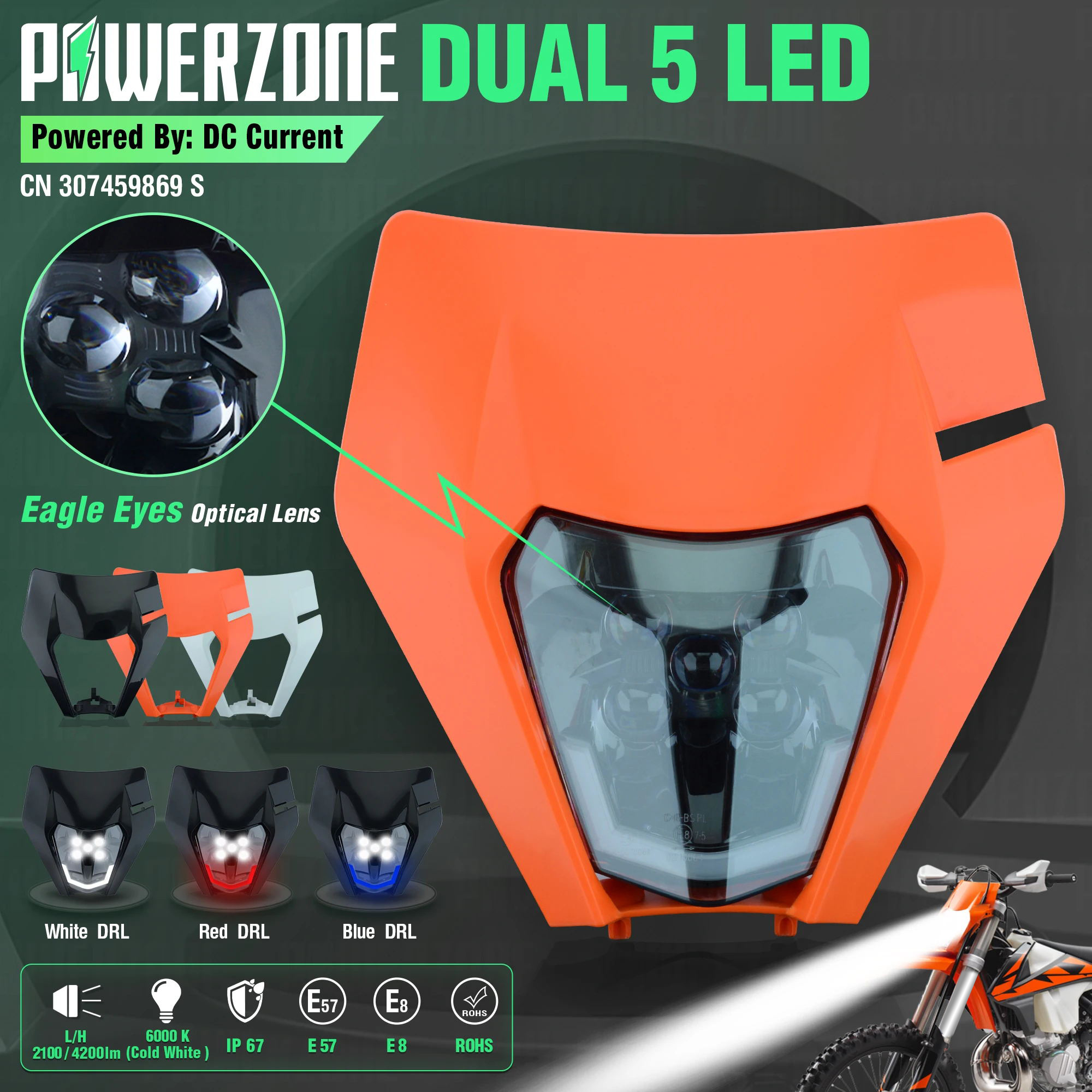 PowerZone faro LED para motocicleta faro delantero supermoto carenado para KTM EXC SXF MX Dirt Bike Enduro faros LED