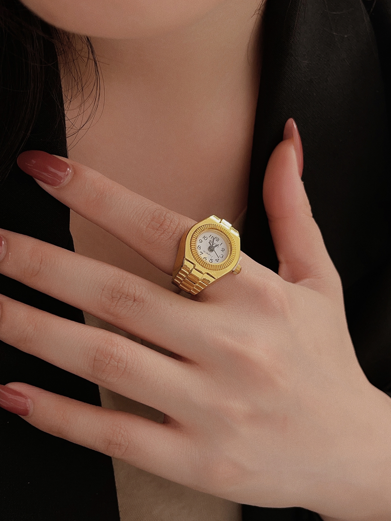 Mini reloj con anillo de dedo Vintage, relojes de cuarzo creativos redondos, accesorios de relojes de pareja de moda