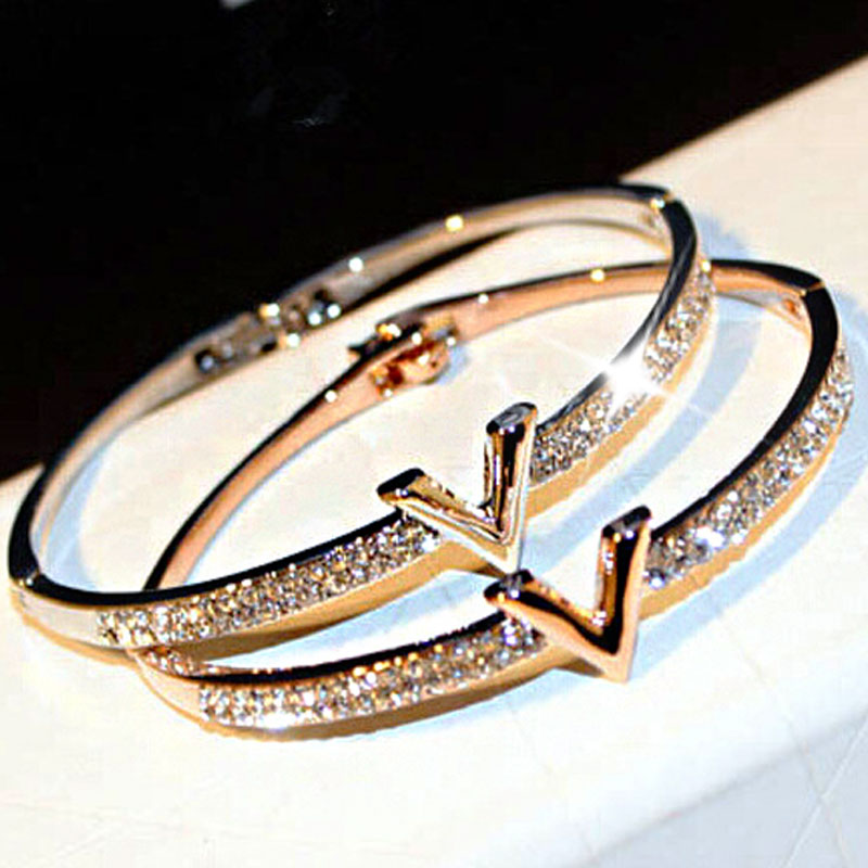 JUWANG tendencia moda Corea Simple Micro incrustaciones circón palabra señora pulseras para mujeres temperamento exquisito brazalete de lujo joyería