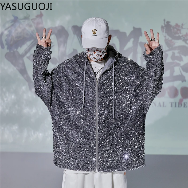YASUGUOJI, новинка 2024, модные мужские куртки с блестками, блестящая куртка-бомбер, пальто, топы в стиле хип-хоп, одежда для певицы, ночного клуба, мужская одежда