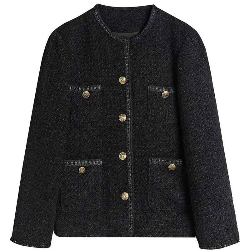 2023 New Fashion Simple Versatile Black Plaid Small Fragrance Coat Women's Spring and Autumn Korean Loose Long Sleeve Jacket Top