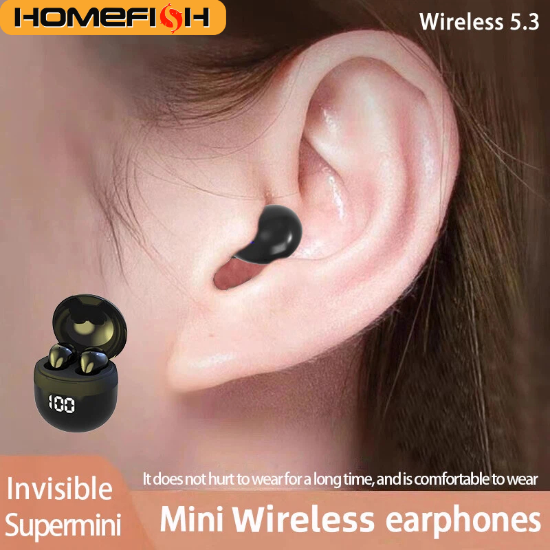 HOMEFISH SK18 Mini Fones de Ouvido Sem Fio para Dormir, Bluetooth 5.3, Invisíveis Intra-auriculares, Display Digital, Cancelamento de Ruído para Quem Dorme de Lado