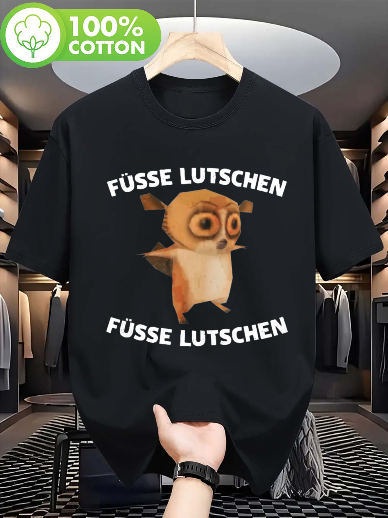 Feet Lutschen X Lemur Meme Funny T-Shirt | Casual Crew Neck, Regular Fit, Long Sleeve, Slight Stretch Fabric, All-season, Print Pattern, 180g