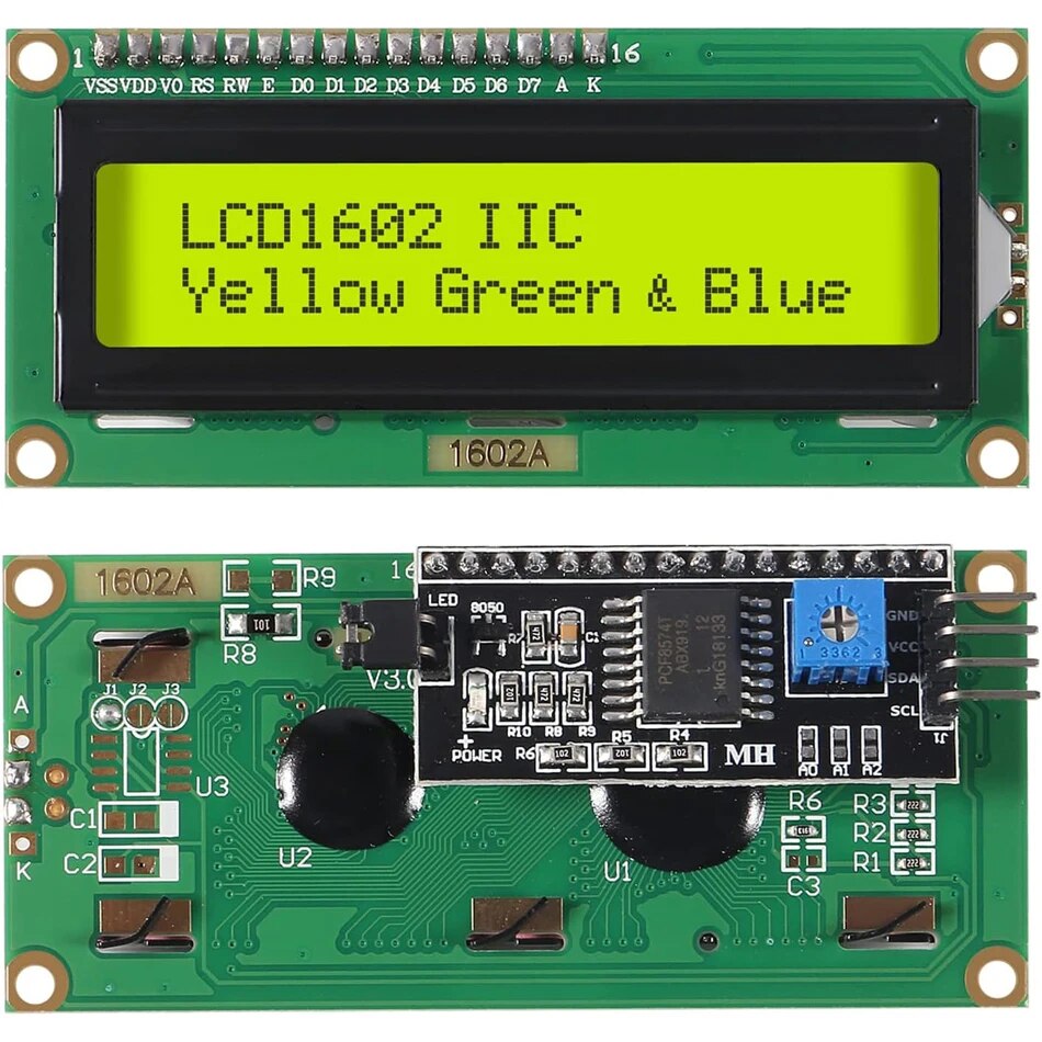 Módulo LCD LCD1602 1602, pantalla azul/verde, pantalla LCD de 16x2 caracteres con módulo adaptador de interfaz serie IIC I2C para Arduino