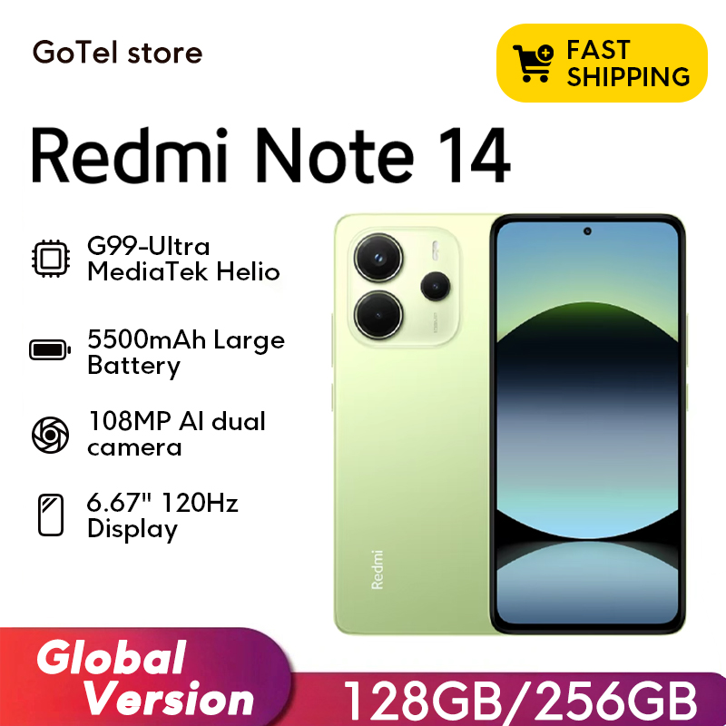 【Brand+】Global Version Xiaomi Redmi Note 14 MediaTek Helio G99-Ultra 108MP AI 5500mAh 6.67" AMOLED 120Hz Display