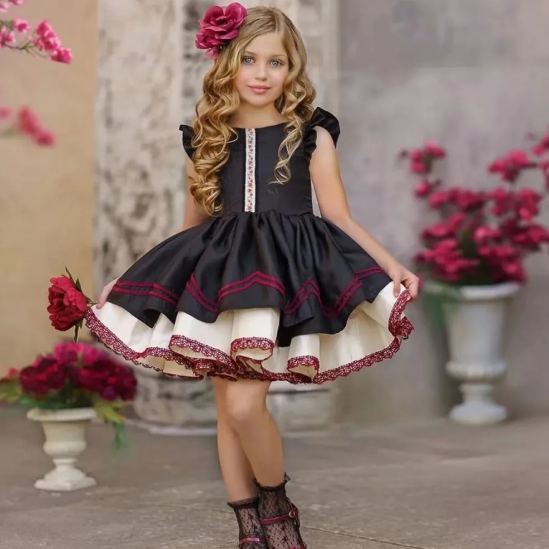 Schöne Blumenmädchenkleider für die Hochzeit, Satin, ärmellos, knielang, Prinzessin, Kindergeburtstag, Party, Kommunion, Party