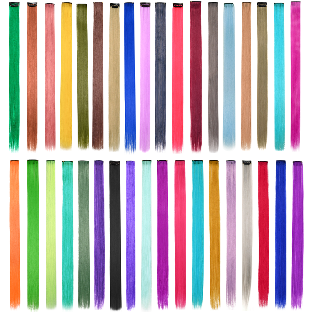 10 stks/pak Gekleurde Party Hoogtepunten Clip in Hair Extensions voor Meisjes 22 Inch Omber kleuren Steil Haar Synthetische Haarstukjes