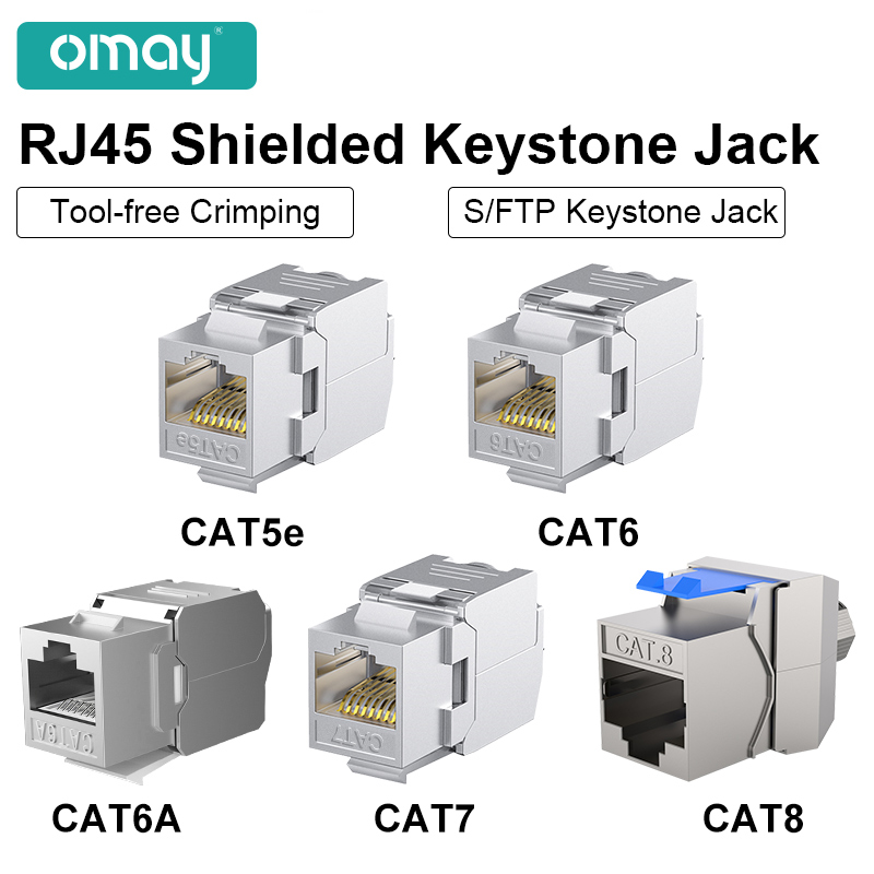Modul Jack Keystone RJ45 CAT8 Cat7 CAT6A Tanpa Alat STP Terlindung Self-Locking CAT6 CAT5E Adaptor Coupler Jaringan Paduan Seng