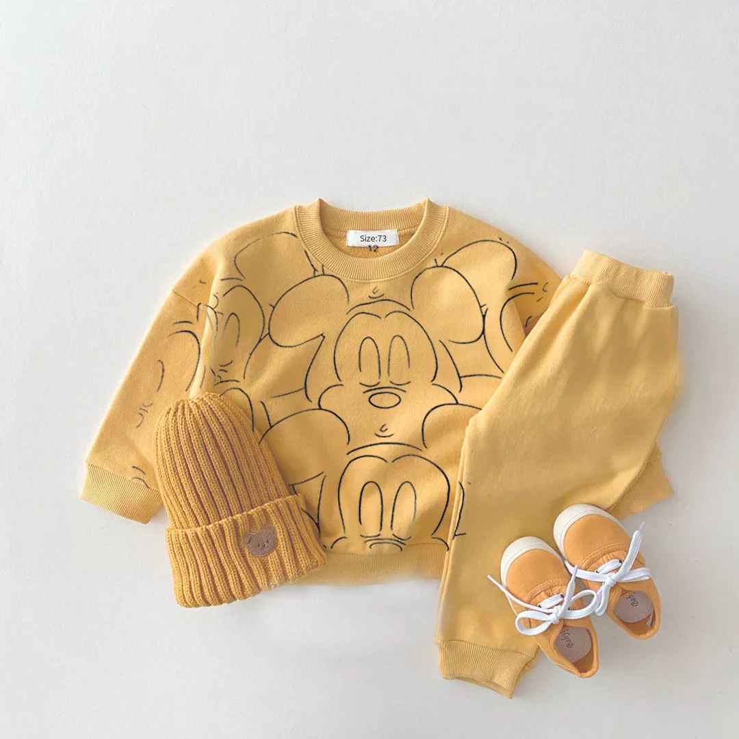 Cartoon impresso agasalho para bebê menino e menina, camiseta monocromática casual e shorts, roupas de verão, novo designer