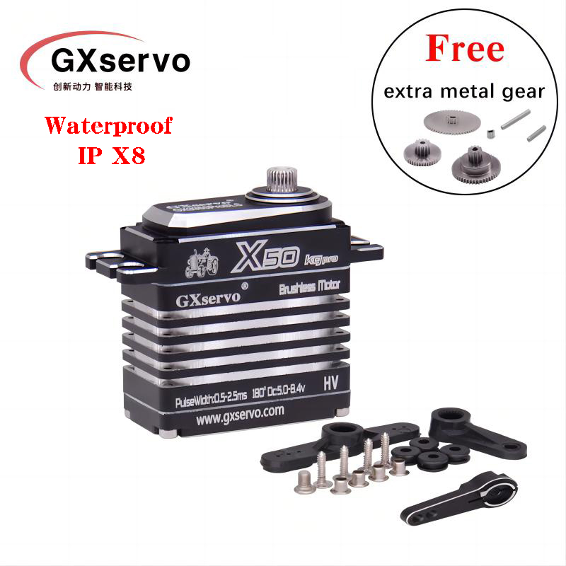 Servo Digital Tanpa Sikat 50Kg 80Kg HV Gir Logam Baja Torsi Besar Tahan Air IPX8 Motor untuk Mobil RC Bagian Robot Perayap