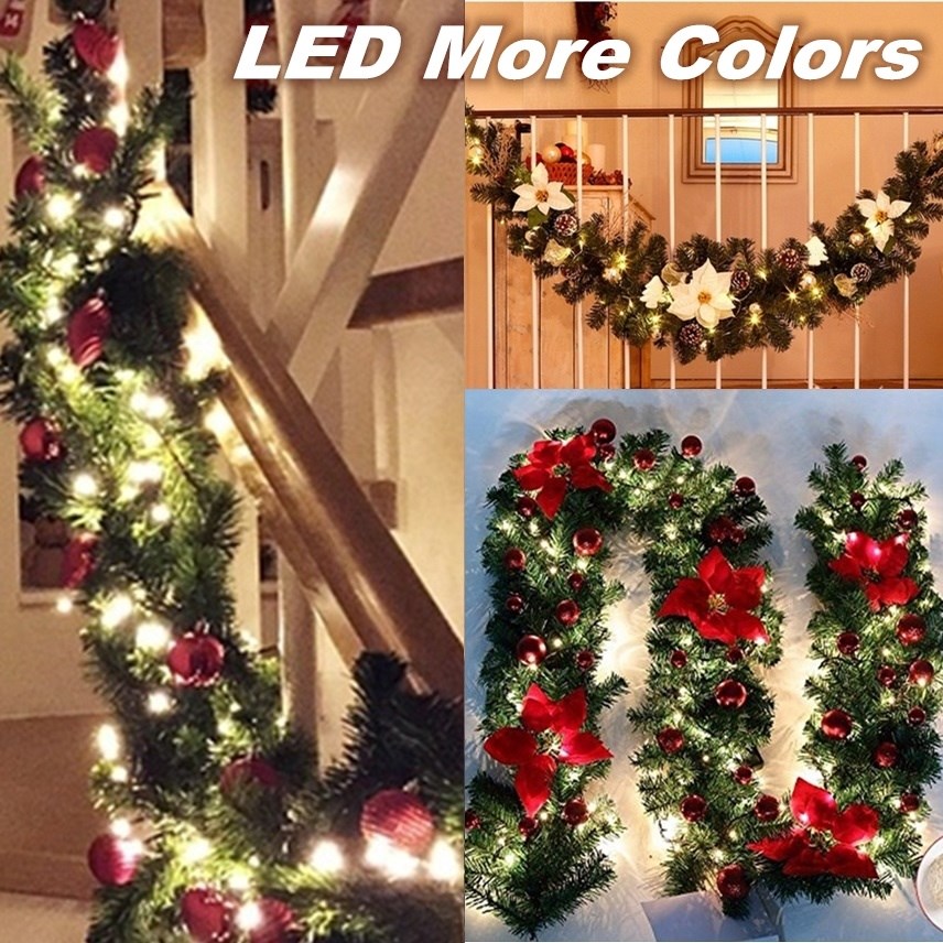 2.7M 5 Kleuren Kerstversiering Garland Decoratie Rotan Lichten Krans Versierd Schoorsteenmantel Haard Trap Muur Deur Decor