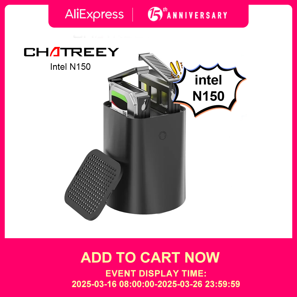 Chatreey NAS Mini PC Intel Celeron N150 SSD Computadora Windows 11 Dual 2.5G LAN