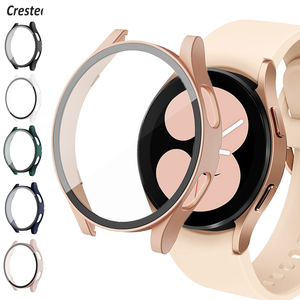 Vidro + capa para samsung galaxy watch 4 44mm 40mm acessórios pc all-around anti-queda capa + protetor de tela galaxy watch 5