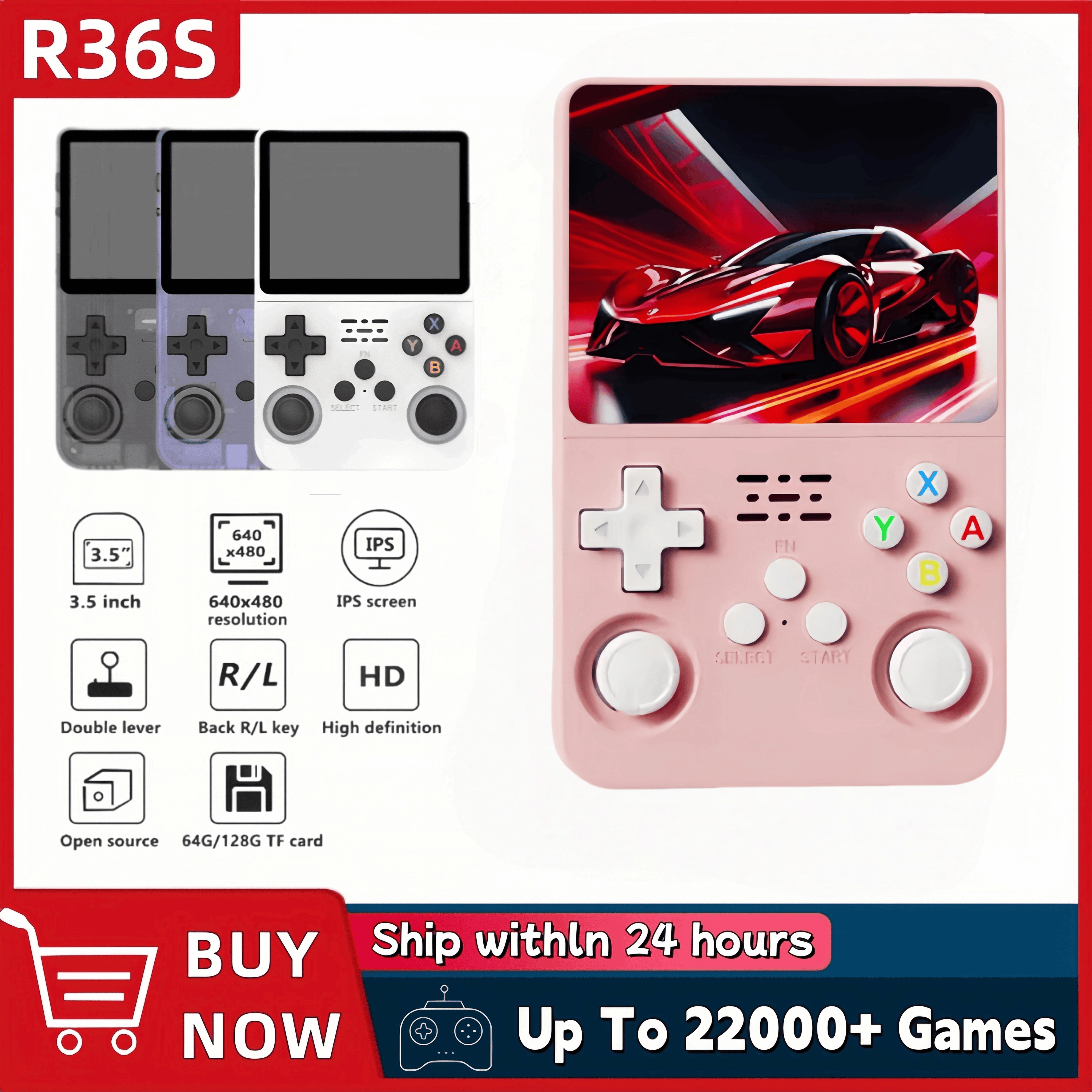 R36S レトロハンドヘルドビデオゲームコンソール 3.5インチIPSスクリーン ポータブルプレーヤー 128GBプリロードゲームとLinuxシステム搭載