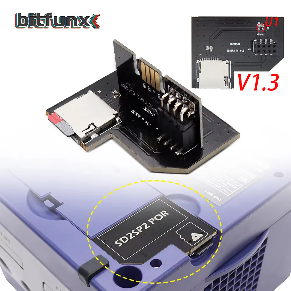 BitFunx TF Adapter karty MicroSD SD2SP2 POR dla Nintendo Gamecube NGC NTSC Port szeregowy 2-złoty HQ ENIG powierzchnia