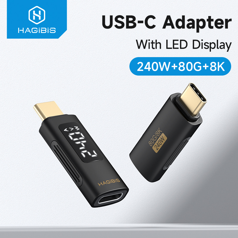 Adapter USB C Hagibis 240W z wyświetlaczem LED USB4 PD Szybkie ładowanie Złącze typu C 80 Gb/s Wideo 8K Wyświetlanie napięcia prądu zasilania
