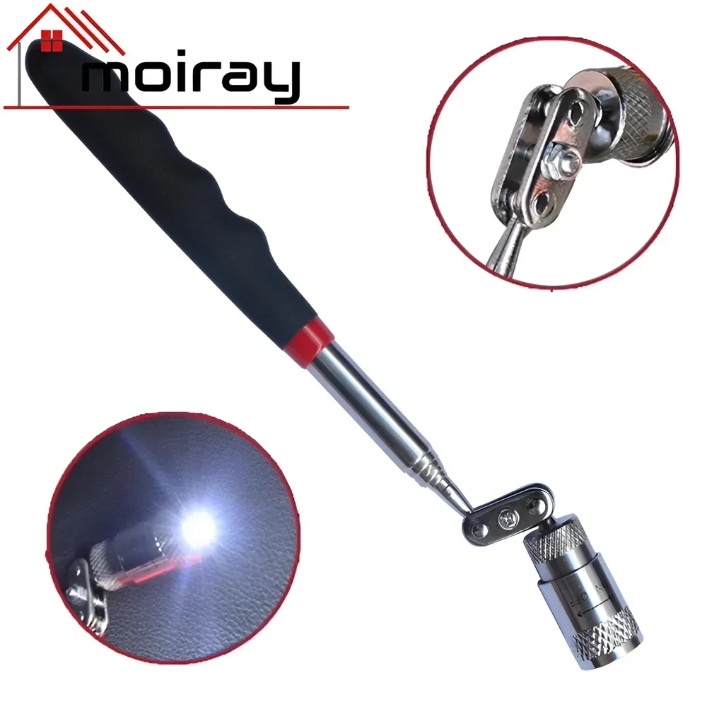 Pemetik magnetik Mini portabel, pena Magnet teleskopik dengan lampu untuk mengambil baut mur dapat diperpanjang