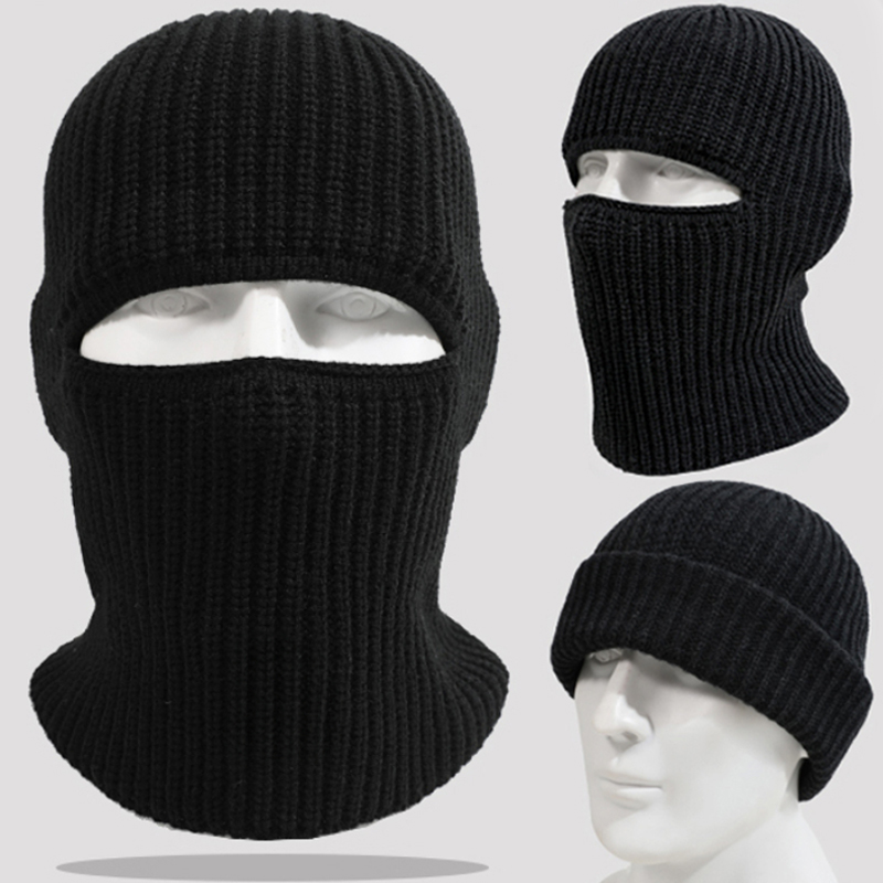 2In1 Mask Beanies Hat Men Winter Balaclava Hats Knitted Hats Fashion Full Face Ski Bonnet Tactical Cycling Earmuffs Cap Knitted