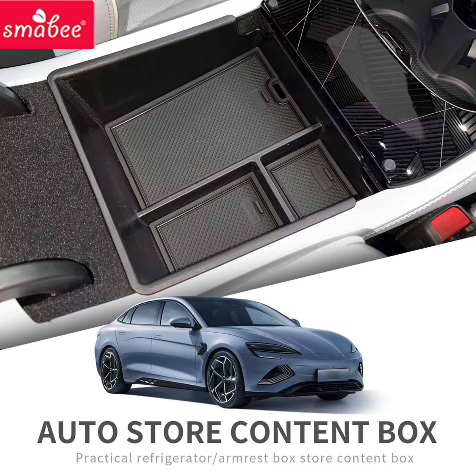 Smabee per BYD Seal EV: Scatola portaoggetti per bracciolo console centrale, organizer per vano centrale, accessori per l'organizzazione, nero