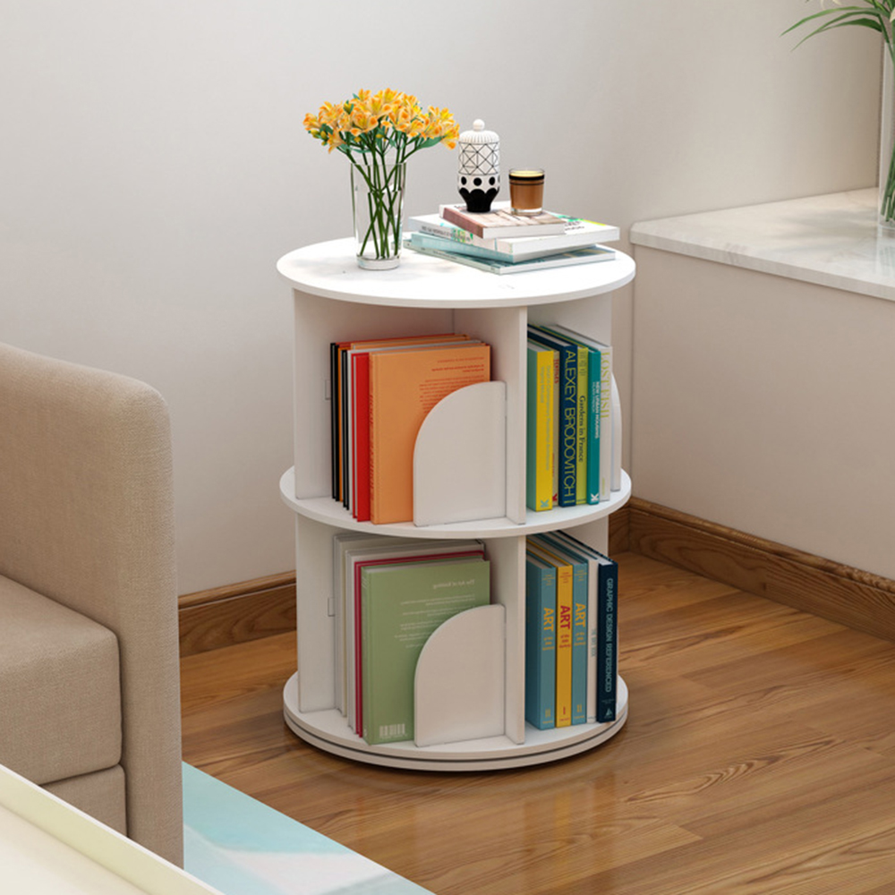 Houten draaibare boekenplank met 4 niveaus - 360° ° Display vloerstaand opbergrek, witte multifunctionele boekenplankorganizer