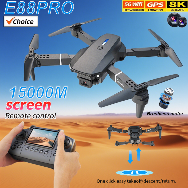 Drone avec caméra HD E88 PRO 8K, avec WiFi FPV, quadrirotor RC pliable, maintien en hauteur, pour la photographie aérienne et les jouets de vacances, cadeaux
