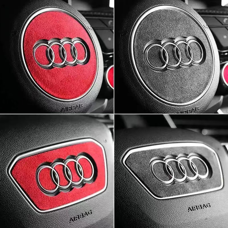 Car Suede Steering Wheel Panel Sticker Emblem Decoration Accessories For Audi A4 B8 8K A6 C6 4F Q5 8R Q7 4L A3 8V C7 Q5 A8 Q7 B6