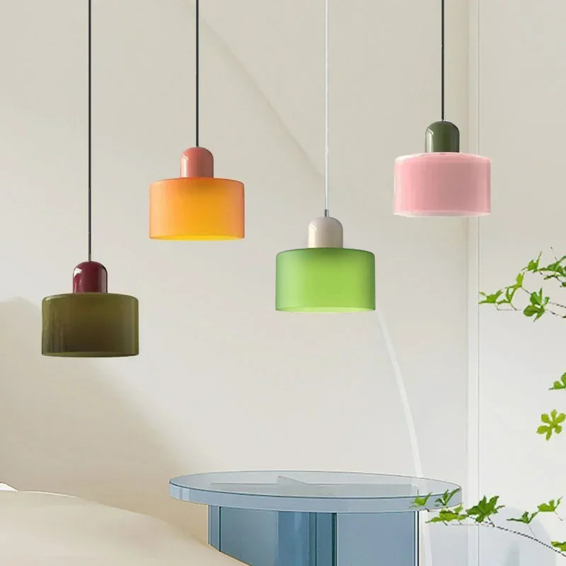 Lámpara de Techo Vintage de Vidrio Tintado, Pequeña, para Mesita de Noche o Comedor, E27, Rosa, Naranja, Verde, Blanca, Decorativa para el Hogar