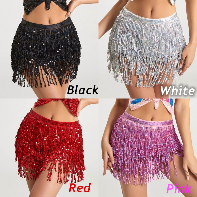 Sexy dança latina hula lantejoulas cintura corrente mini saia vestido carnaval festa palco desempenho brilhante borla dança do ventre hip cachecol