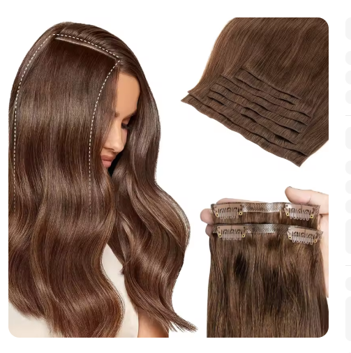 Extensiones de cabello con clip 100% cabello humano real, extensiones con clip de 12-24 pulgadas 100-120 g para mujeres, cabello liso invisible
