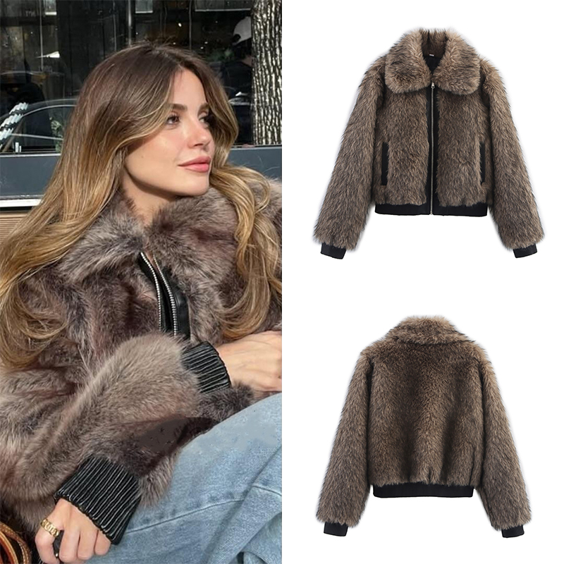 SLTNX Giacche Invernali Eleganti da Donna a Maniche Lunghe con Collo Alto in Pelliccia Sintetica, Cappotti Spessi e Caldi con Cerniera, Stile Chic e Raffinato