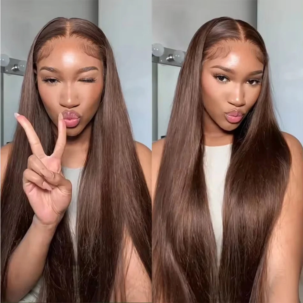 46 inch Straight Chocolate Brown 13x6 Lace Frontal Wig Human Hair Wigs #4 Colored Human Hair 13x4 Lace Frontal Wig Pre plucked