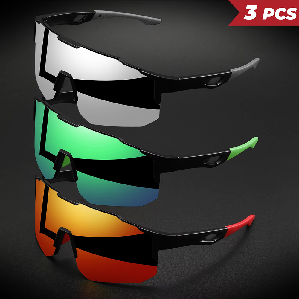 1–3 Stück Unisex-Sport-Sonnenbrille, übergroß, UV400, Wrap-Around-Design, farbenfroh, bequem, für Radfahren, Wandern, Outdoor-Aktivitäten