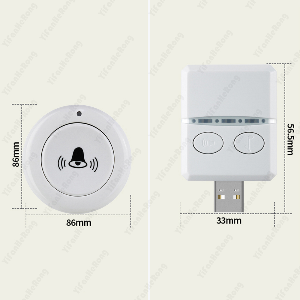 Timbre de bienvenida para el hogar, 30 músicas, timbre USB inteligente para exteriores, receptor de timbre inalámbrico nocturno para el cuidado de la cama, pasta de llamada en cualquier lugar