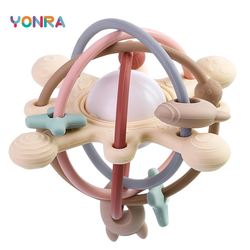 Rassel und sensorische Beißring, Bettglocke, Silikon, Montessori-Ball, Spielzeug für Neugeborene, Kinder, Geschenk, Entwicklungsspiele, 0,36 Monate
