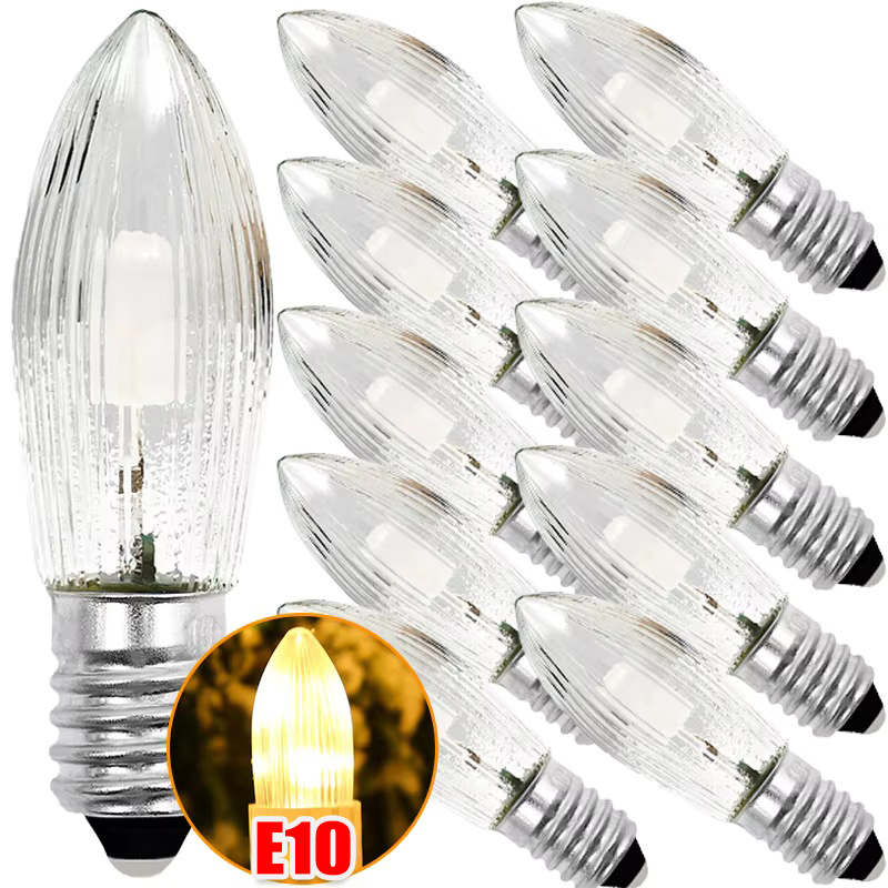 Żarówki LED E10 w kształcie świec stożkowych, barwa ciepła biel, zamienniki do lamp, łuków świec, łazienek, kuchni, lamp domowych, dekoracja żarówek.