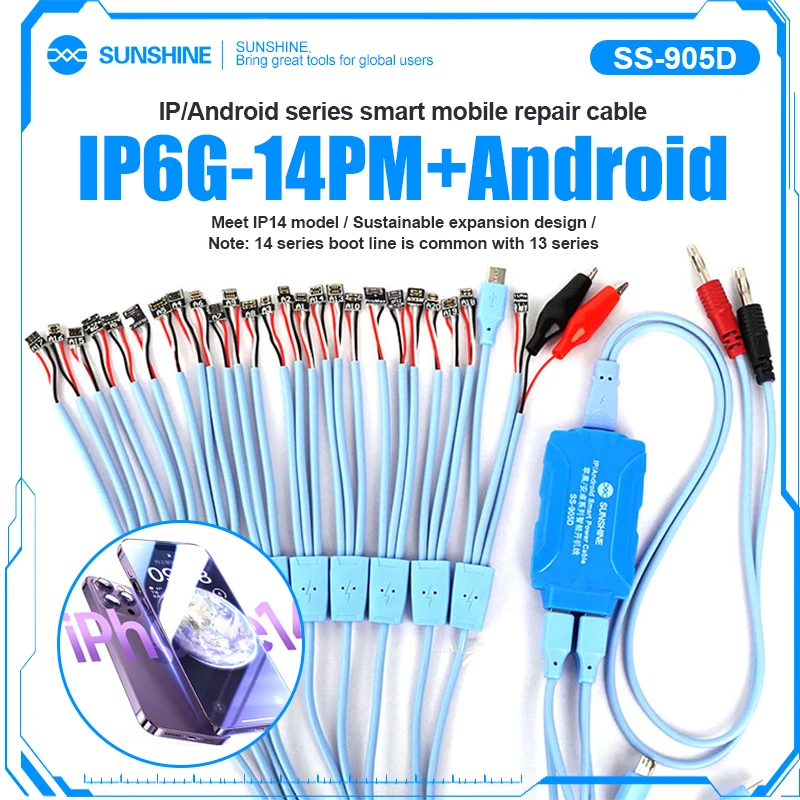 SUNSHINE SS-905D V9.0 nuevo Cable de alimentación inteligente para teléfono para iPhone 6S -15 Pro Max Samsung Huawei DC Cable de prueba de corriente de fuente de alimentación