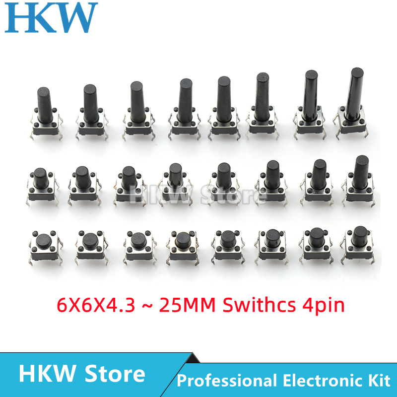 20 ชิ้น 6x6 Mini Push ปุ่มสวิทช์ DIP Tact Switch 6X6X4.3 6*6*4.3/5/6/7/8/9/10/11/12/13/14/15/16/17/18 มิลลิเมตร Power Switch 4Pin
