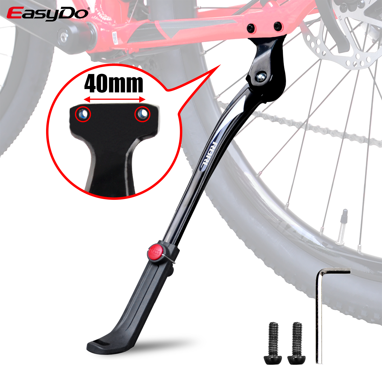 EasyDo béquille de vélo Support de stationnement réglable béquille latérale pour 24 26 27,5 29 pouces montage à vis vtt anti-rayures