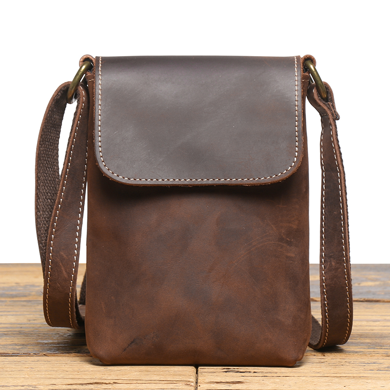 Echt leer Retro Sling Crossbody Tassen Heren Telefoonsleutel Organizer Tas Portemonnee Heren Flip Magnetische Gesp Schoudertas