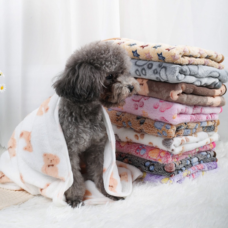 Weiche Flauschige Hochwertige Haustierdecke Flanell Hundeschlafdecke Pfotenabdruck-Muster Haustiermatte Warme Komfortable Decke für Katze Hund